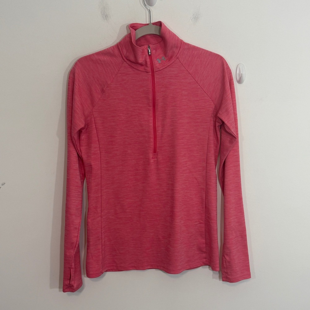 Under Armour Womens Pullover Small Pink HeatGear 1/4 Zip Thumbhole Activewear